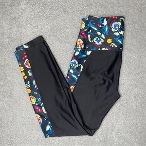 Joy Lab Leggings Womens XS Black Floral Cropped Yoga Pants Activewear
